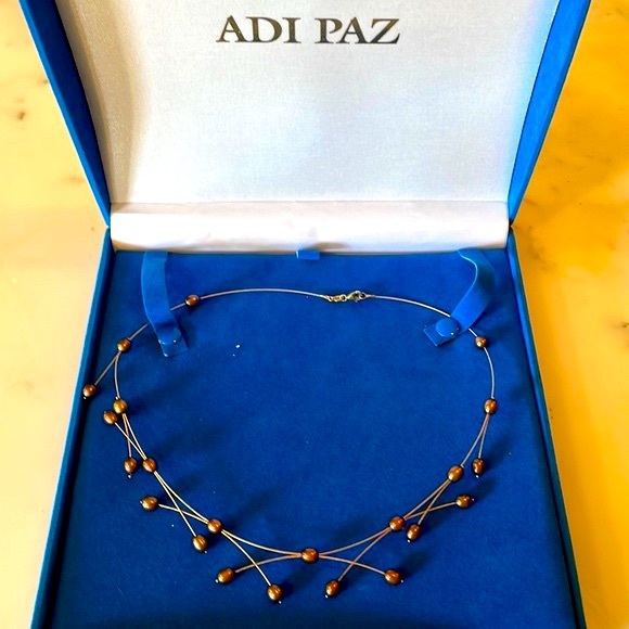 Adi Paz Jewelry - Adi Paz yellow 14k Gold and chocolate pearl necklace